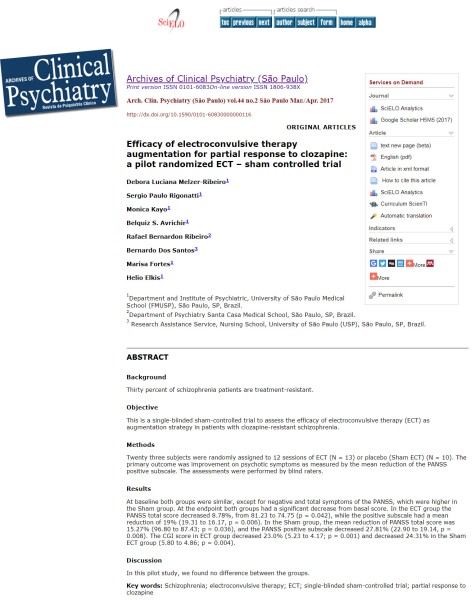 Artigo da Dra. Belquiz publicado no Archives of Clinical Psychiatry, da Faculdade de Medicina da USP