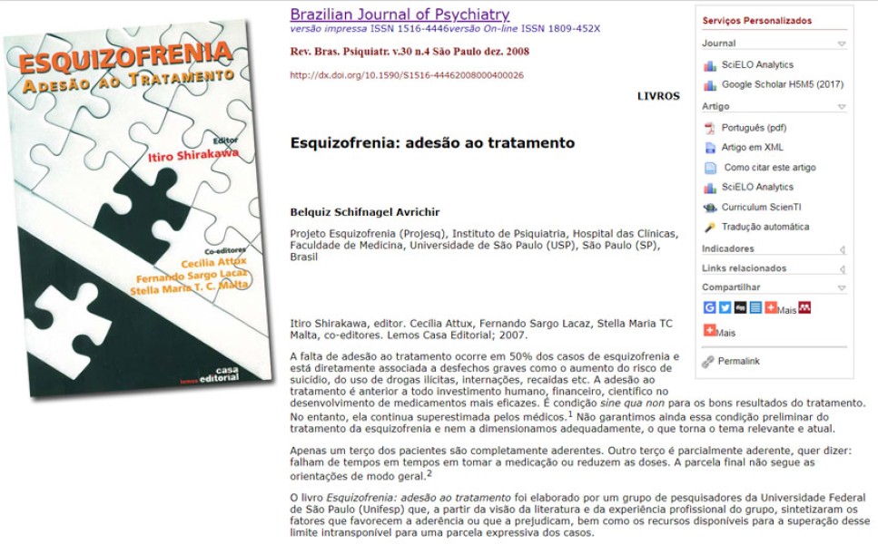 Artigo da Dra. Belquiz publicado no no Brazilian Journal of Psychiatry